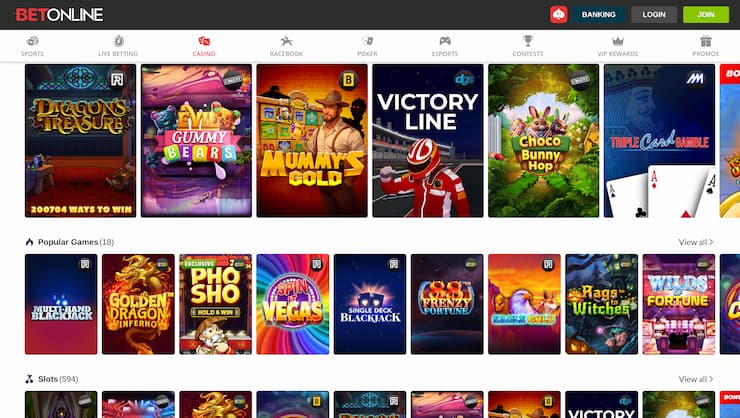 BetOnline Casino Game Selection