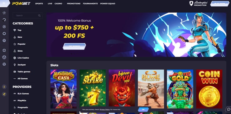 Powbet homepage.