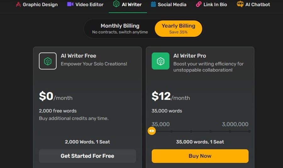 A screenshot of Simplified's pricing plans.
