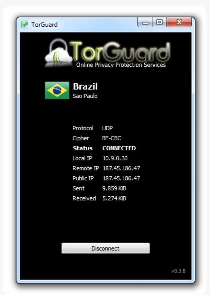 Connected status for TorGuard