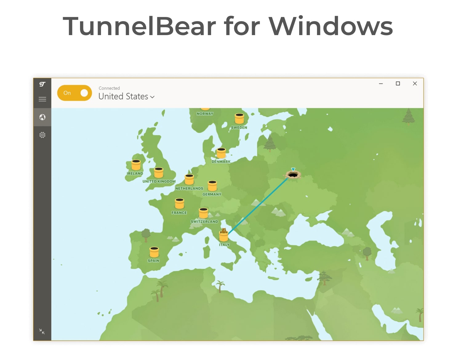 TunnelBear on a Windows computer