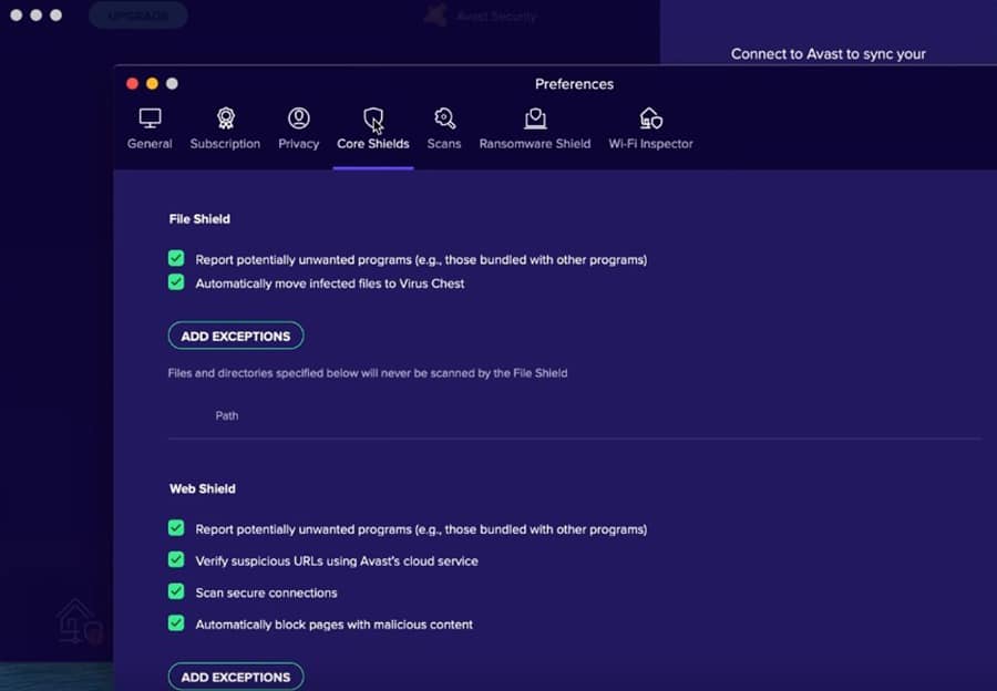 Screenshot showing how to turn off antivirus on Mac.