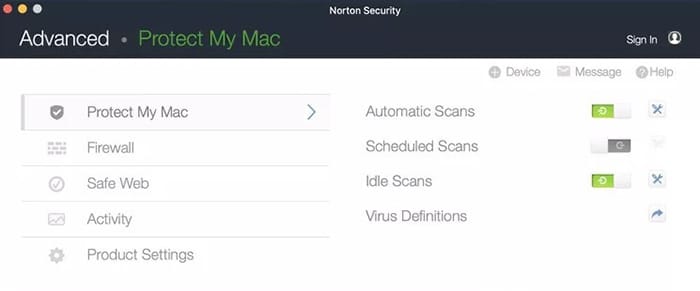 Screenshot showing how to turn off Norton on Mac.