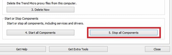 Screenshot showing how to turn off Trend Micro.