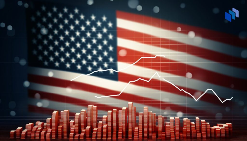 US flag and a price graph