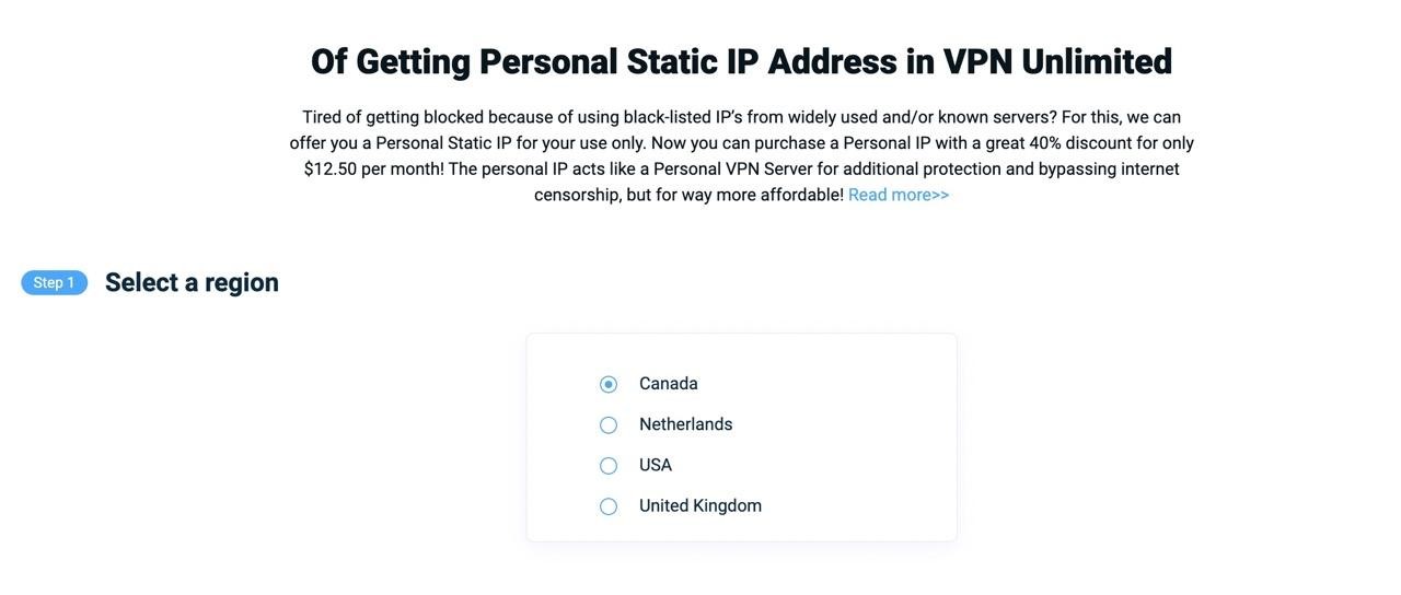 Personal IP and server on VPN Unlimited