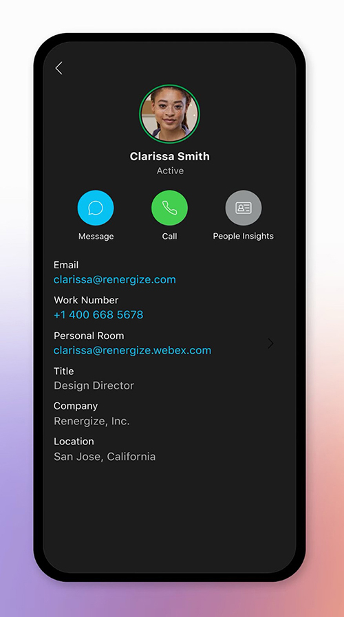Screenshot of Webex VoIP app.
