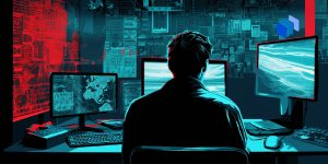 A cyber hacker in an office