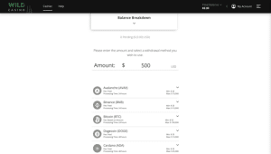 Wild Casino bank wire withdrawal amount