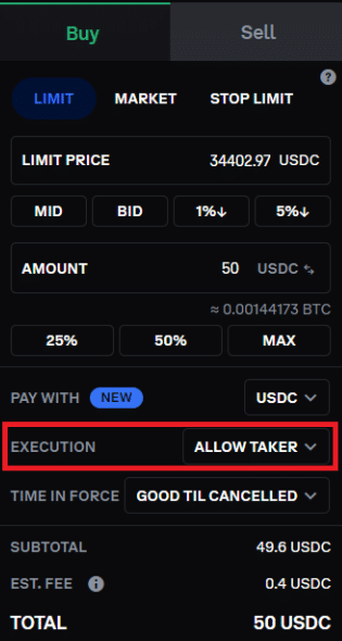 coinbase advanced trade allow taker