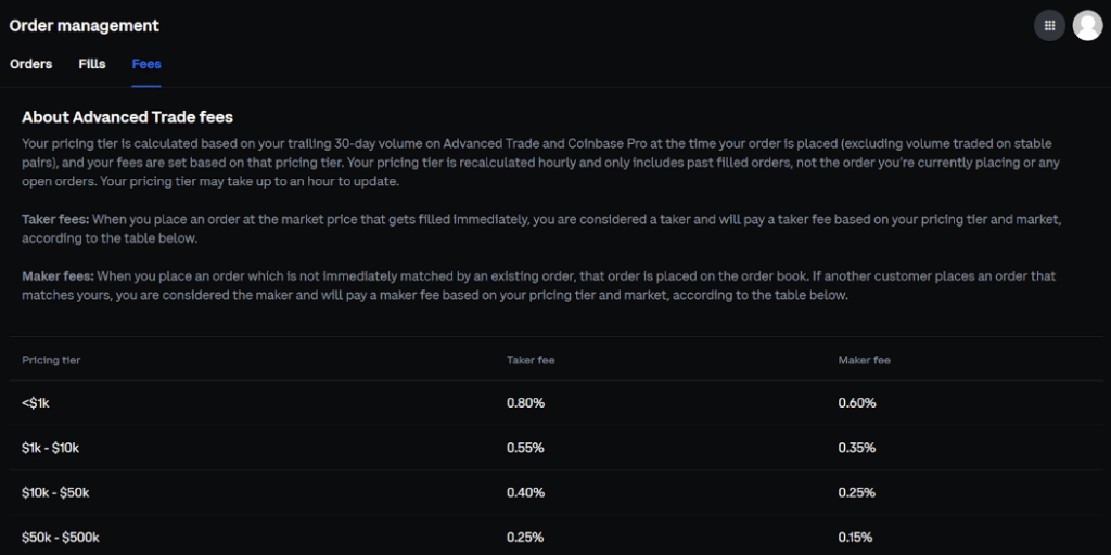 coinbase advanced trading fees