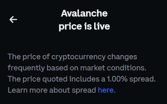 coinbase avalanche spread 1%