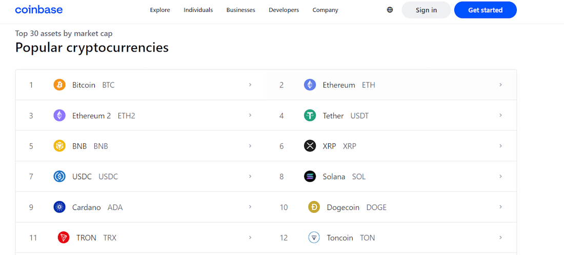 Coinbase crypto selection