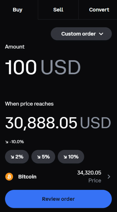 coinbase simple trade custom order