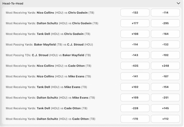 head to head prop bets