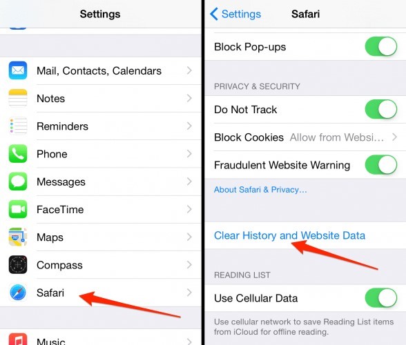 iPhone Clear Website History and Data