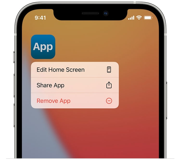 iPhone screen showing full an app labeled "App" with a "Remove App" label underneath it