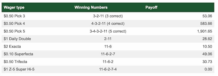 Table displaying wager types, winning numbers, and corresponding payoffs for various betting games.