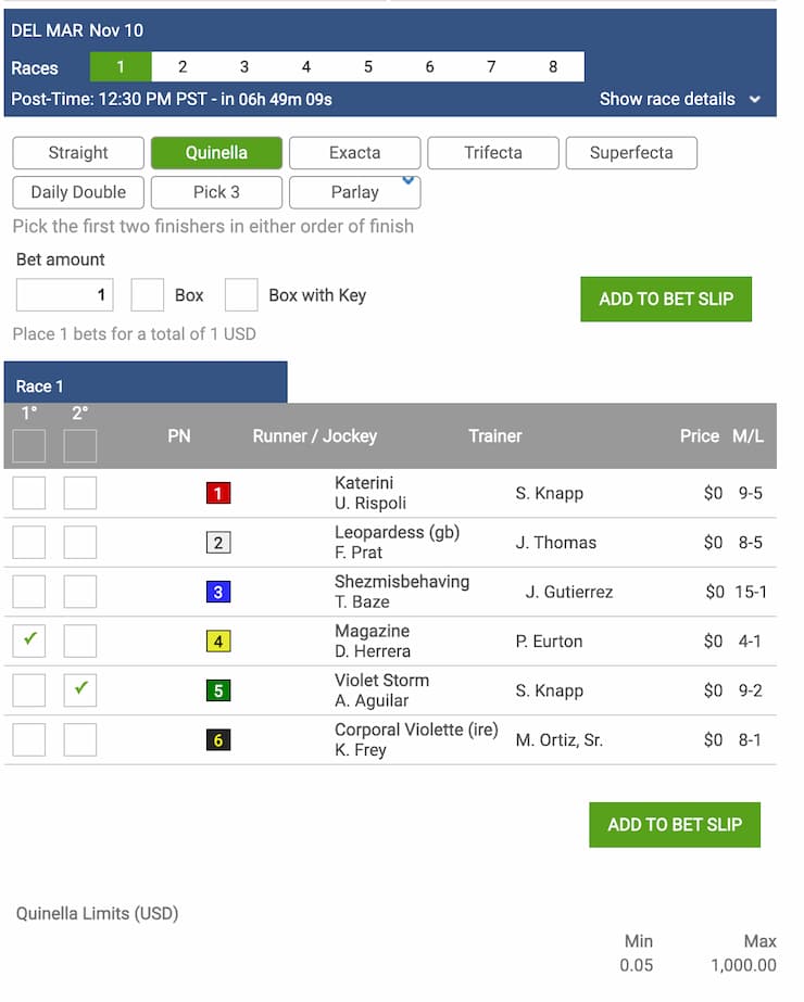 quinella bet example