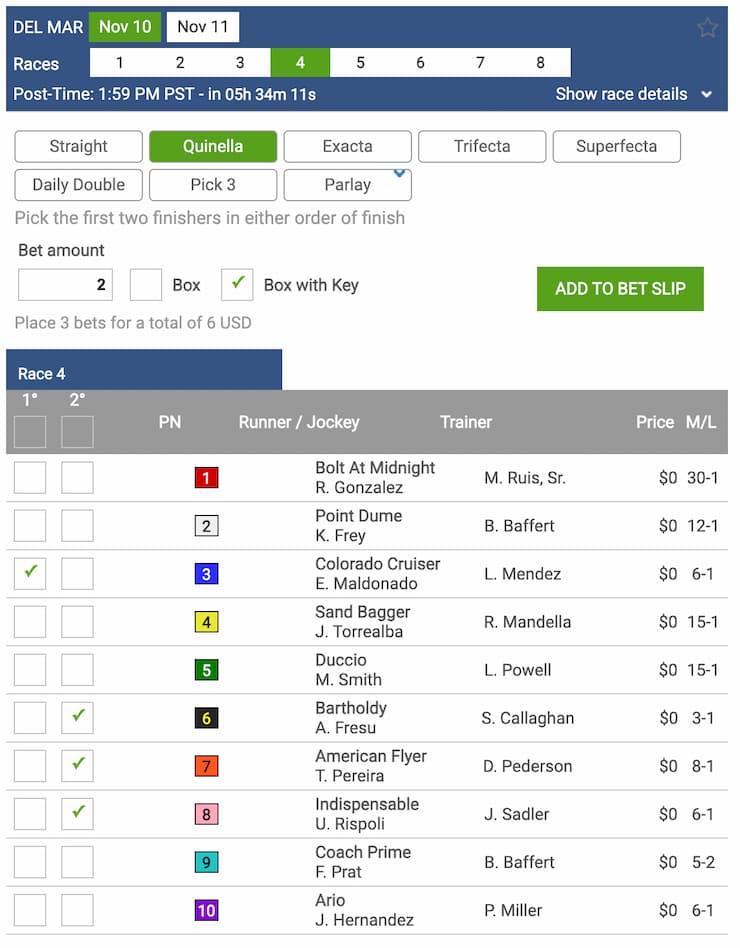 quinella wheel bet