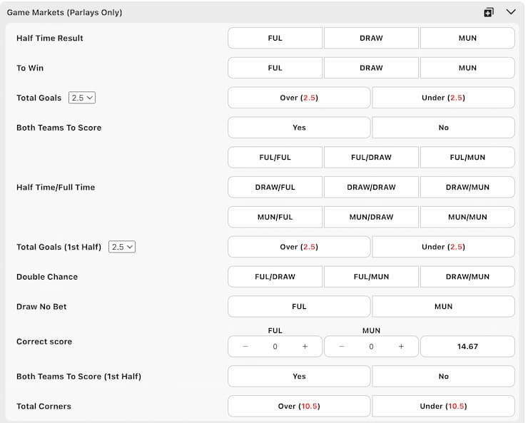 soccer head to head markets
