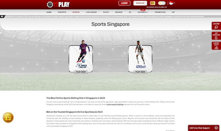 12Play Sportsbook Singapore Online Betting
