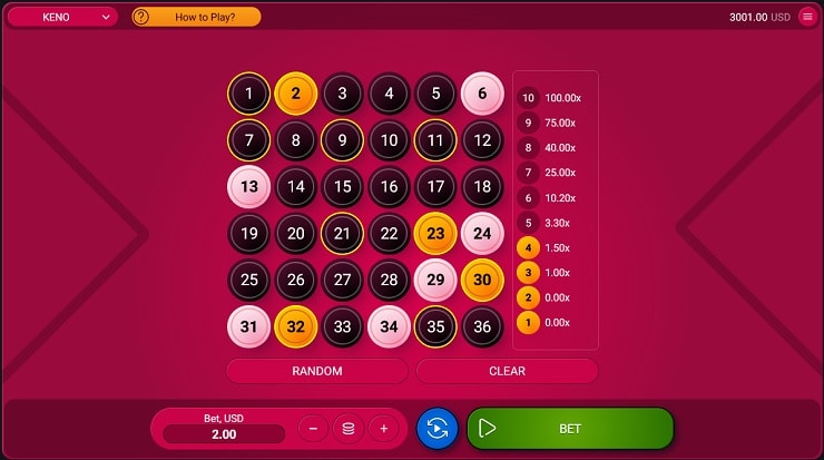 Keno with 36 Numbers