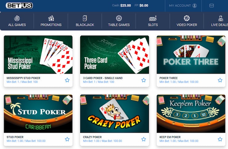 BetUS poker page