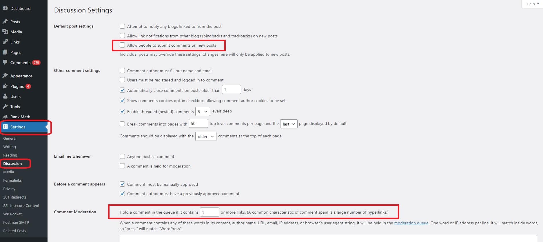 Disable WordPress Comments