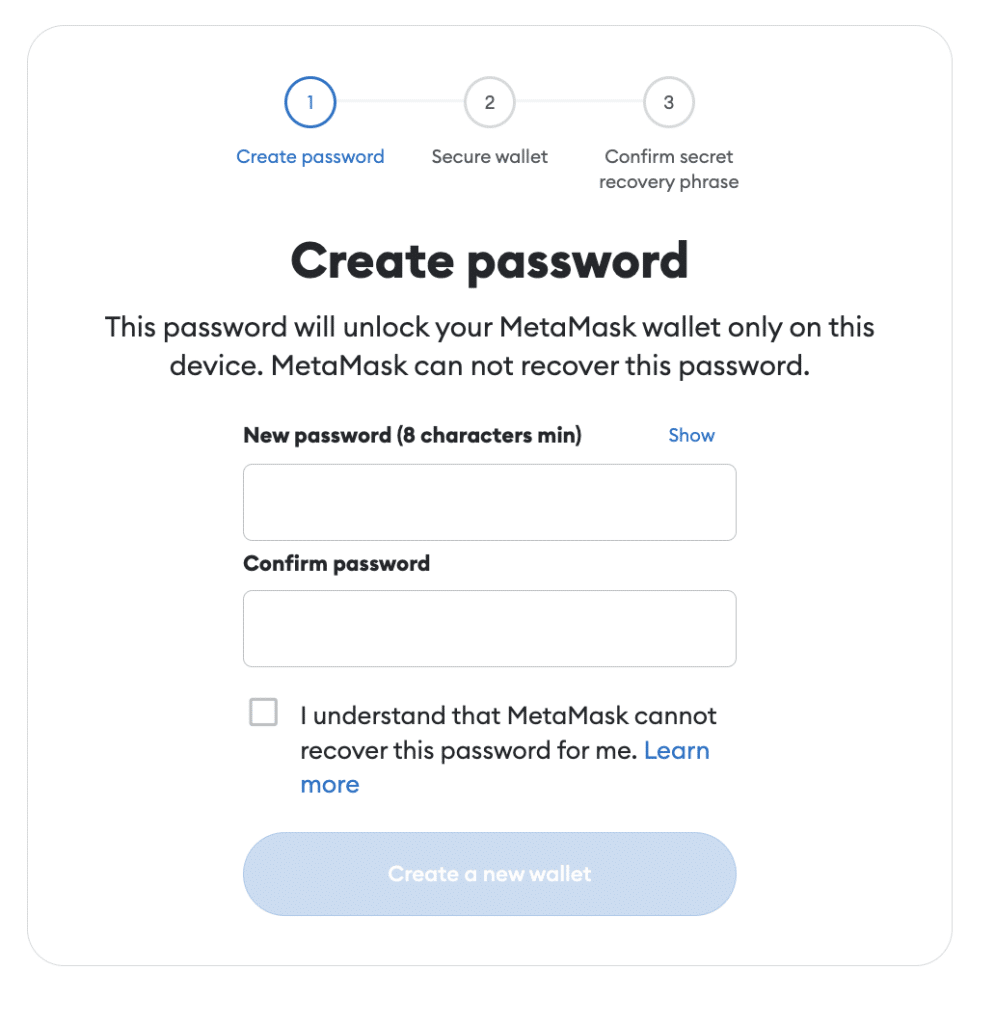 Create Password on MetaMask