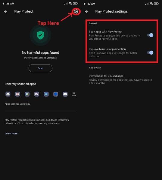 Open Play Protect Settings