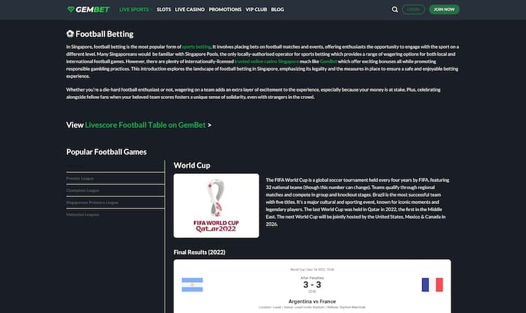Gembet Sportsbook Singapore Online Betting