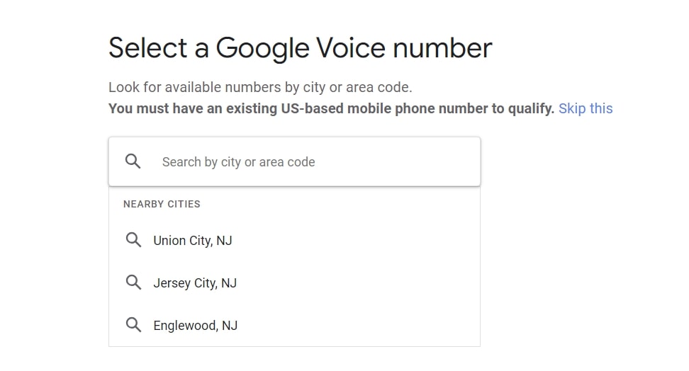 Select a Google voice a number