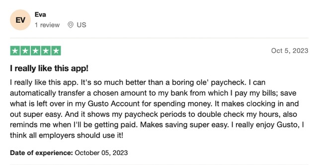 Gusto review on Trustpilot
