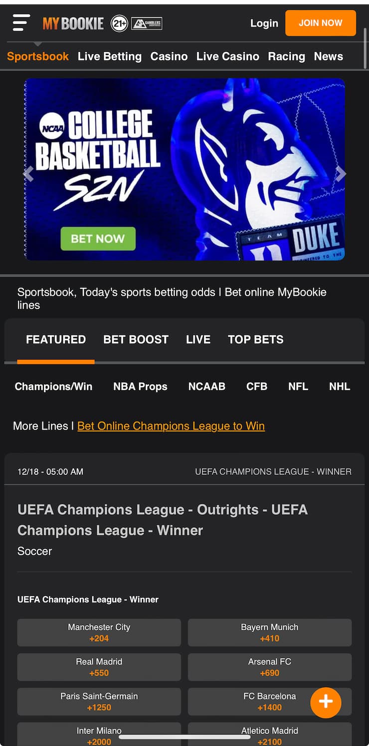 MyBookie mobile betting site