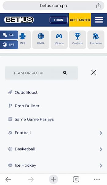 BetUS mobile experience