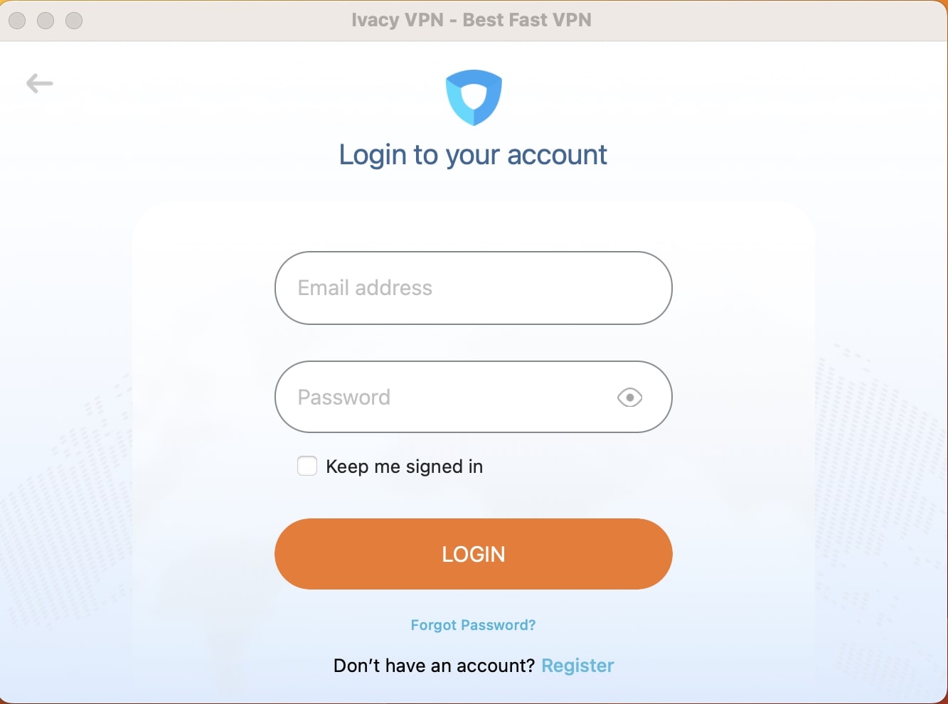 Login screen for Ivacy VPN