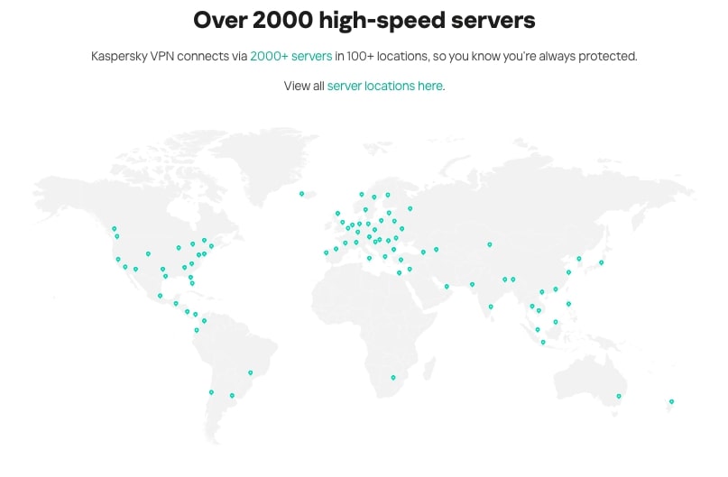 Kaspersky VPN's available locations
