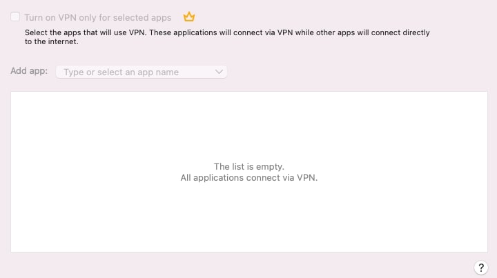 Kaspersky VPN's split tunneling feature