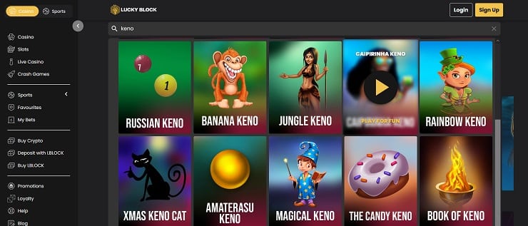 Lucky Block Keno Games