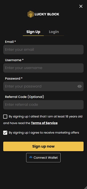 Lucky Block Sign Up Form