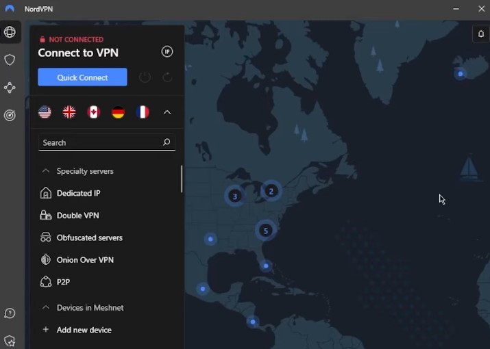 NordVPN's dashboard, connected to VPN