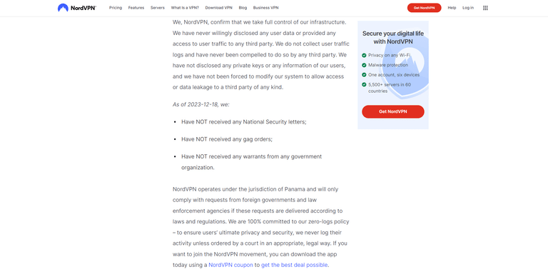 NordVPN Warrant Canary