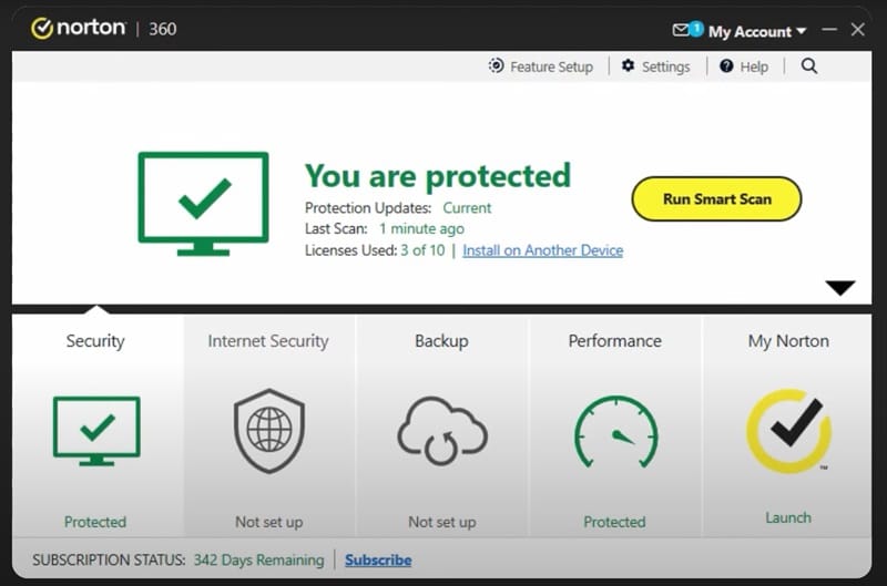 Norton dashboard