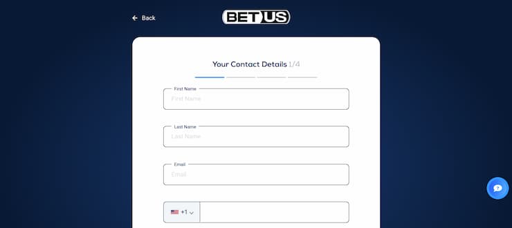 Sign-up form at BetUS