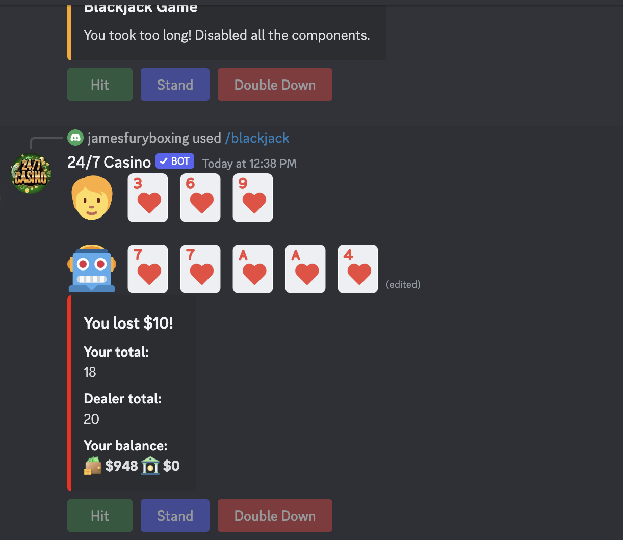 24/7 Casino bot on Discord