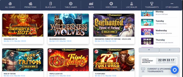 BetUS Casino game selection