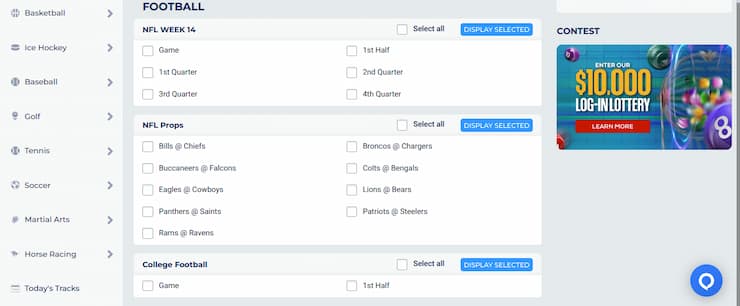 Desktop experience at BetUS