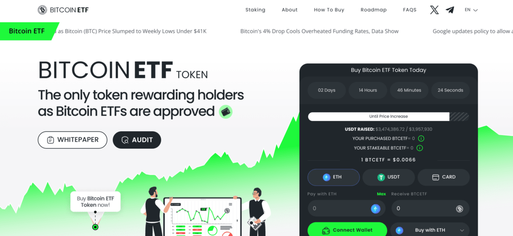 Bitcoin ETF Token presale homepage