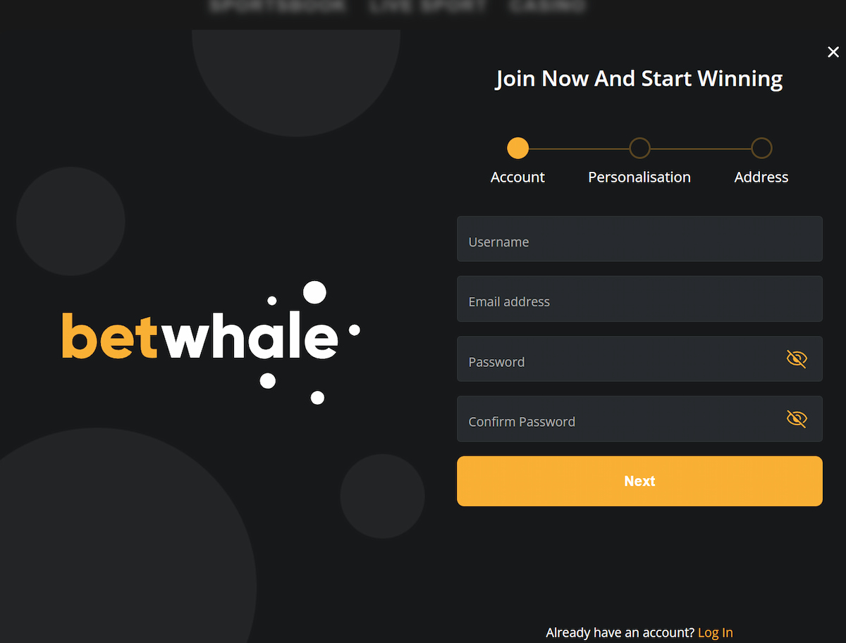 BetWhale review registration form